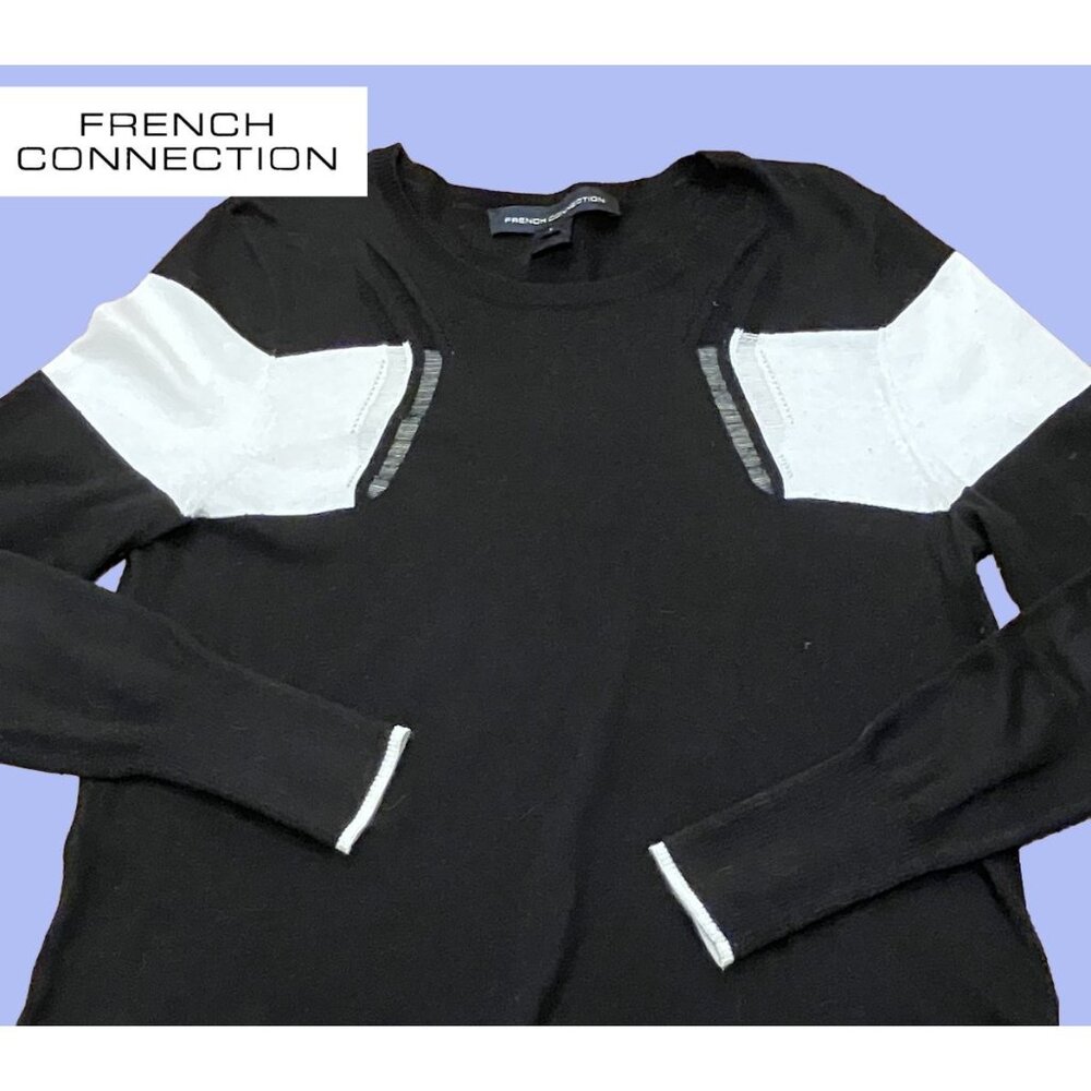 French Connection chic colorblock cotton sweater, B+W size L